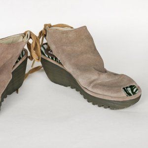 Tan Suede Peep Toe Wedge - Fly London